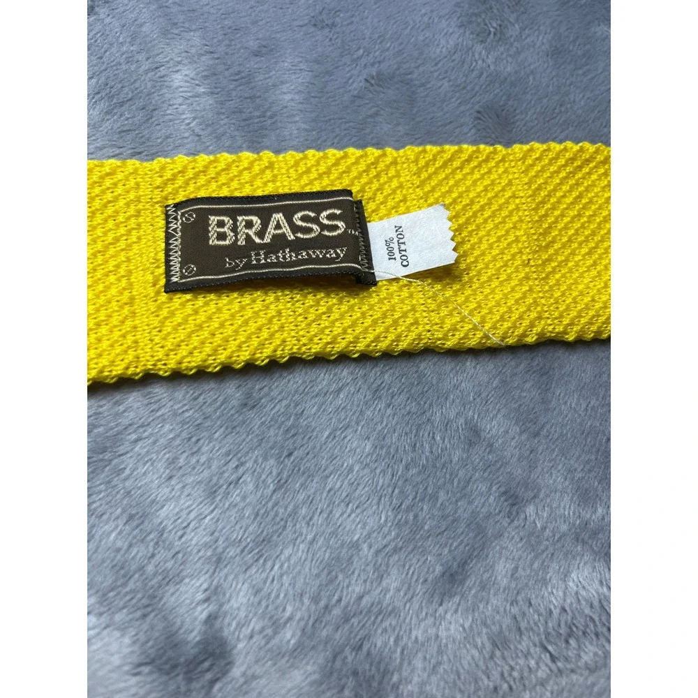 Brass by Hathaway Mens Yellow Knit Tie Cotton Square End Skinny‎ Necktie Vintage